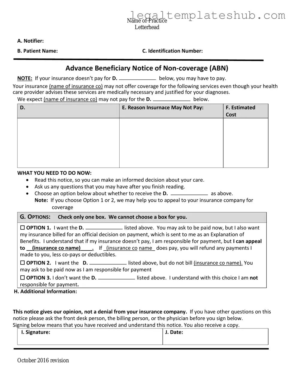 Blank Advance Beneficiary Notice of Non-coverage PDF Form