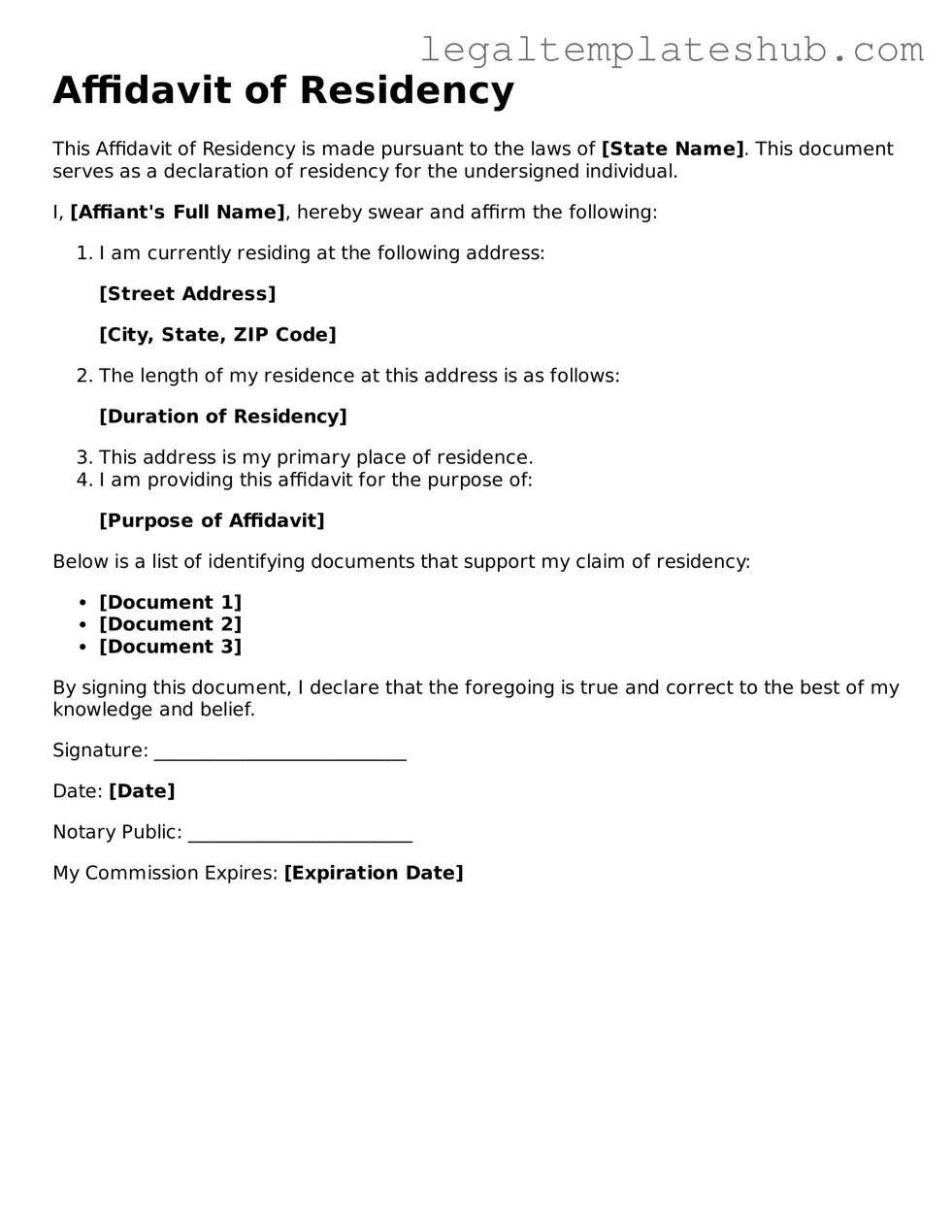 Printable Affidavit of Residency Template
