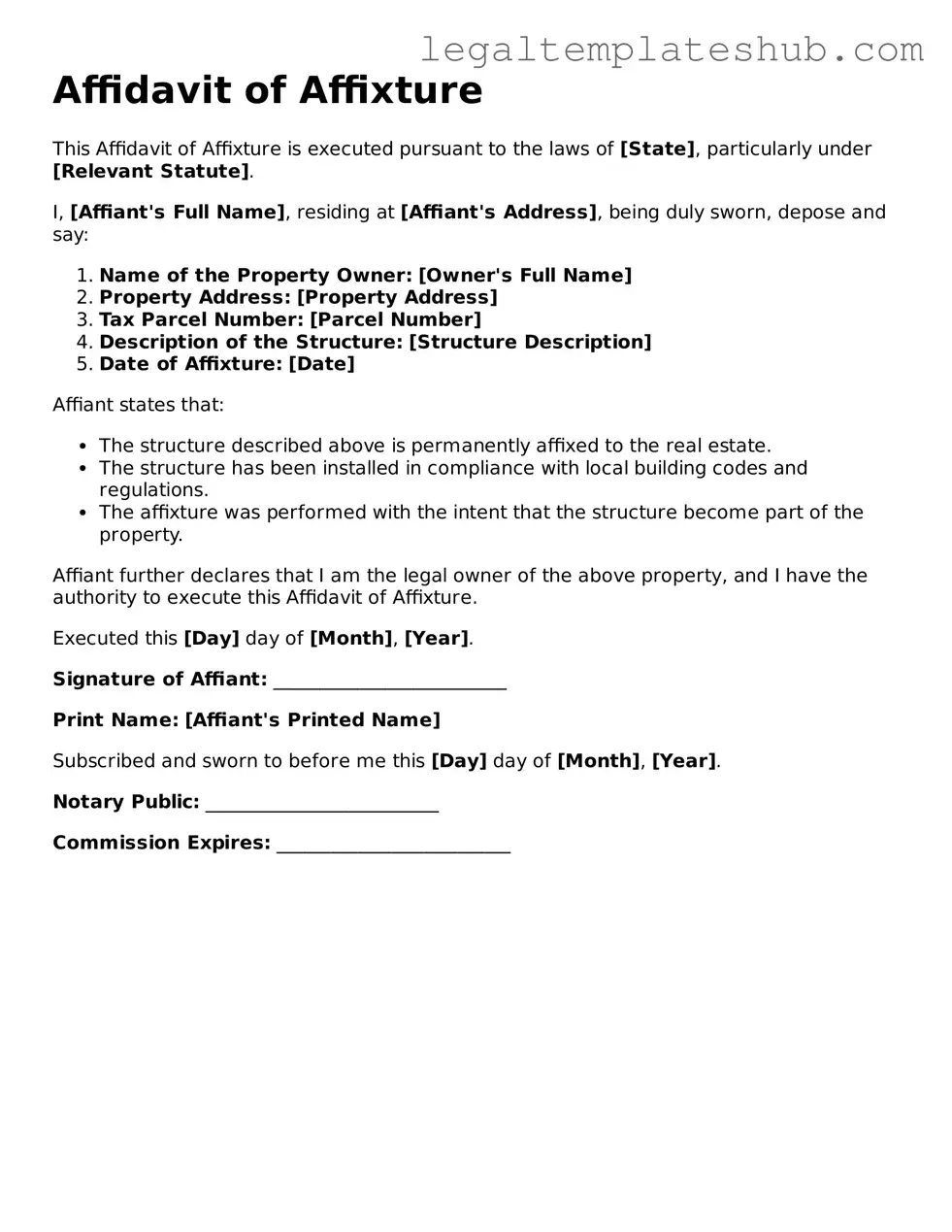 Printable Affidavit of Affixture Template