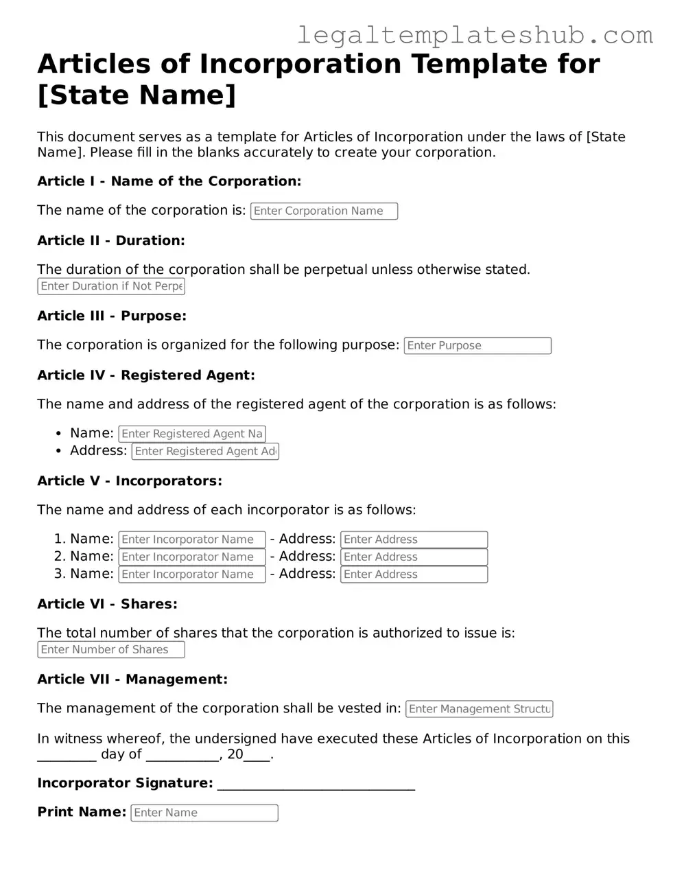 Printable Articles of Incorporation Template
