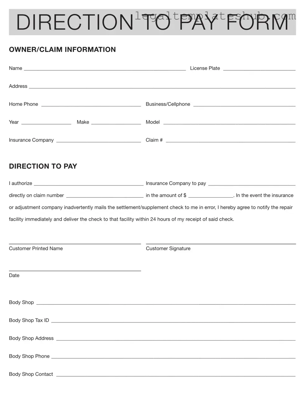 Blank Authorization And Direction Pay PDF Form
