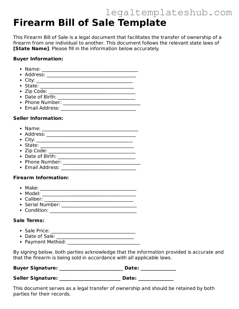 Printable Firearm Bill of Sale Template