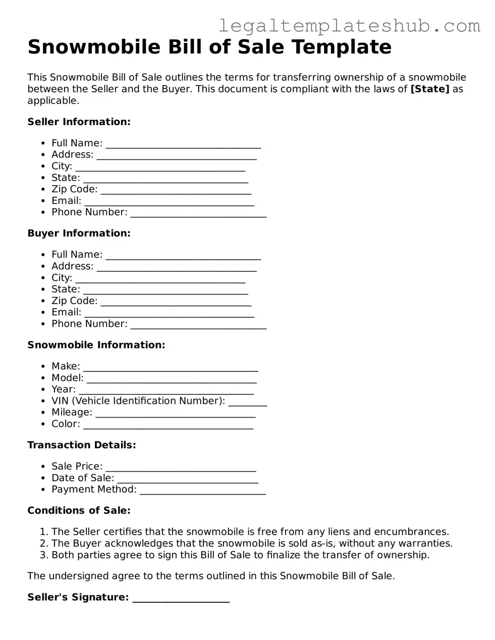 Printable Snowmobile Bill of Sale Template