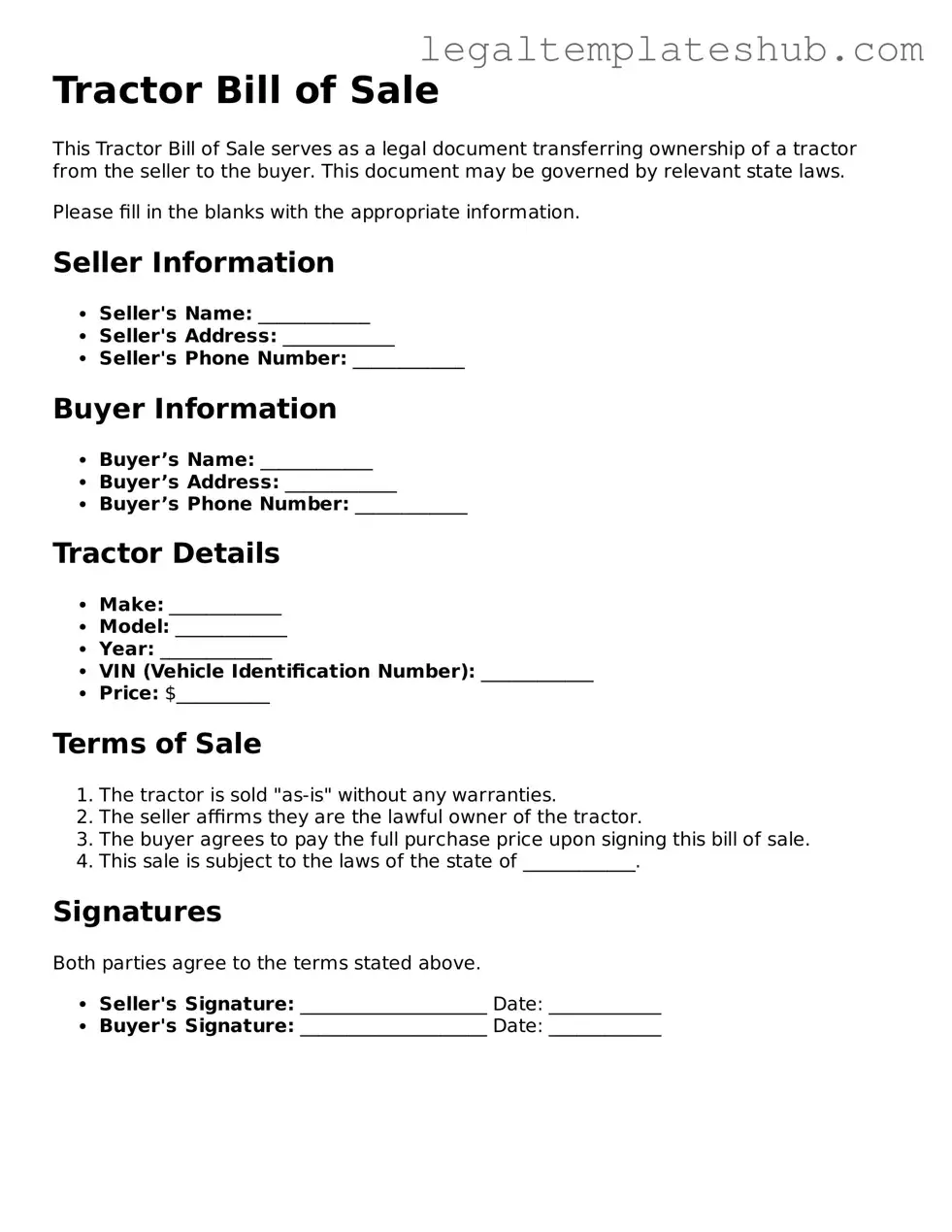 Printable Tractor Bill of Sale Template