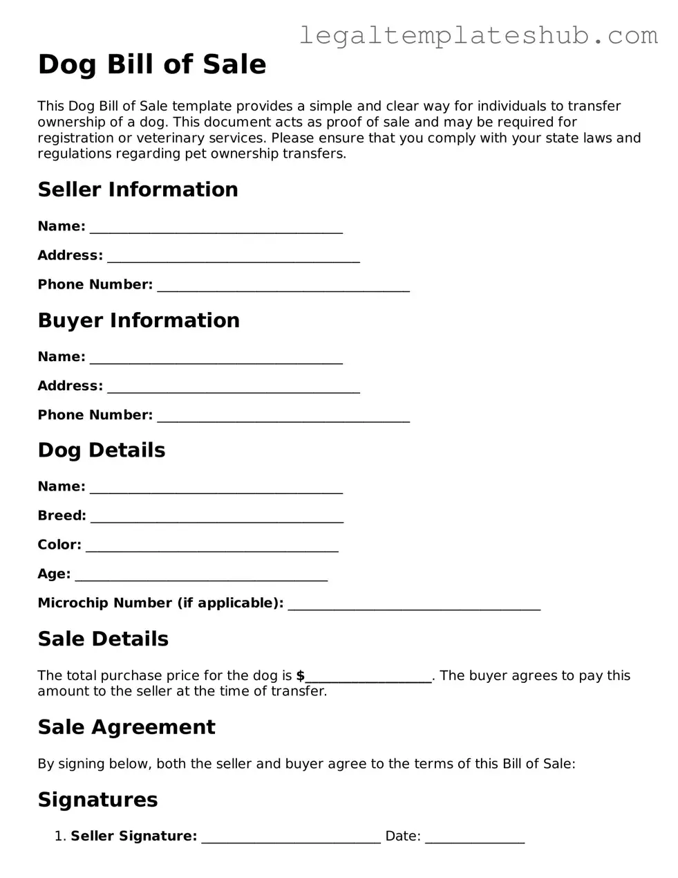 Printable Dog Bill of Sale Template
