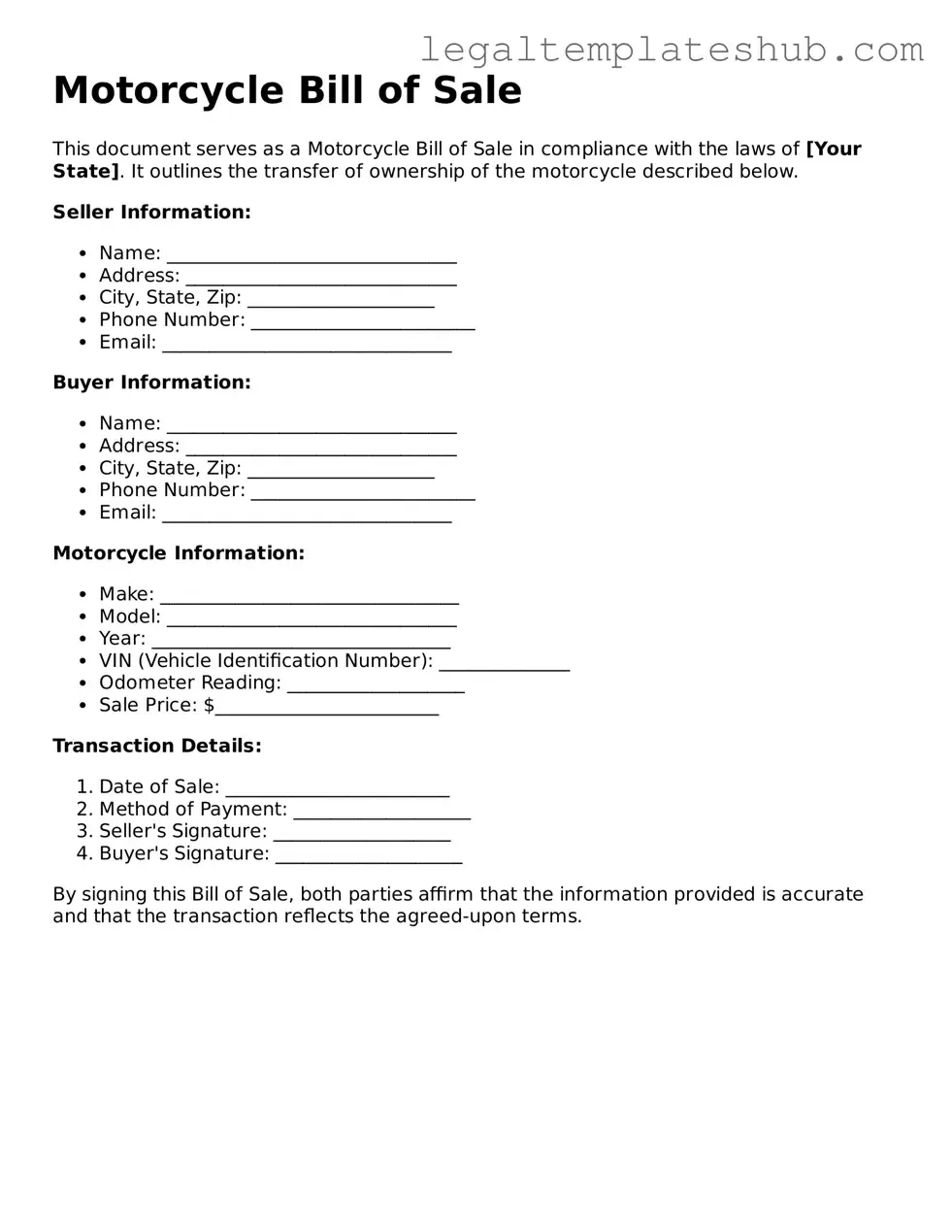 Printable Motorcycle Bill of Sale Template