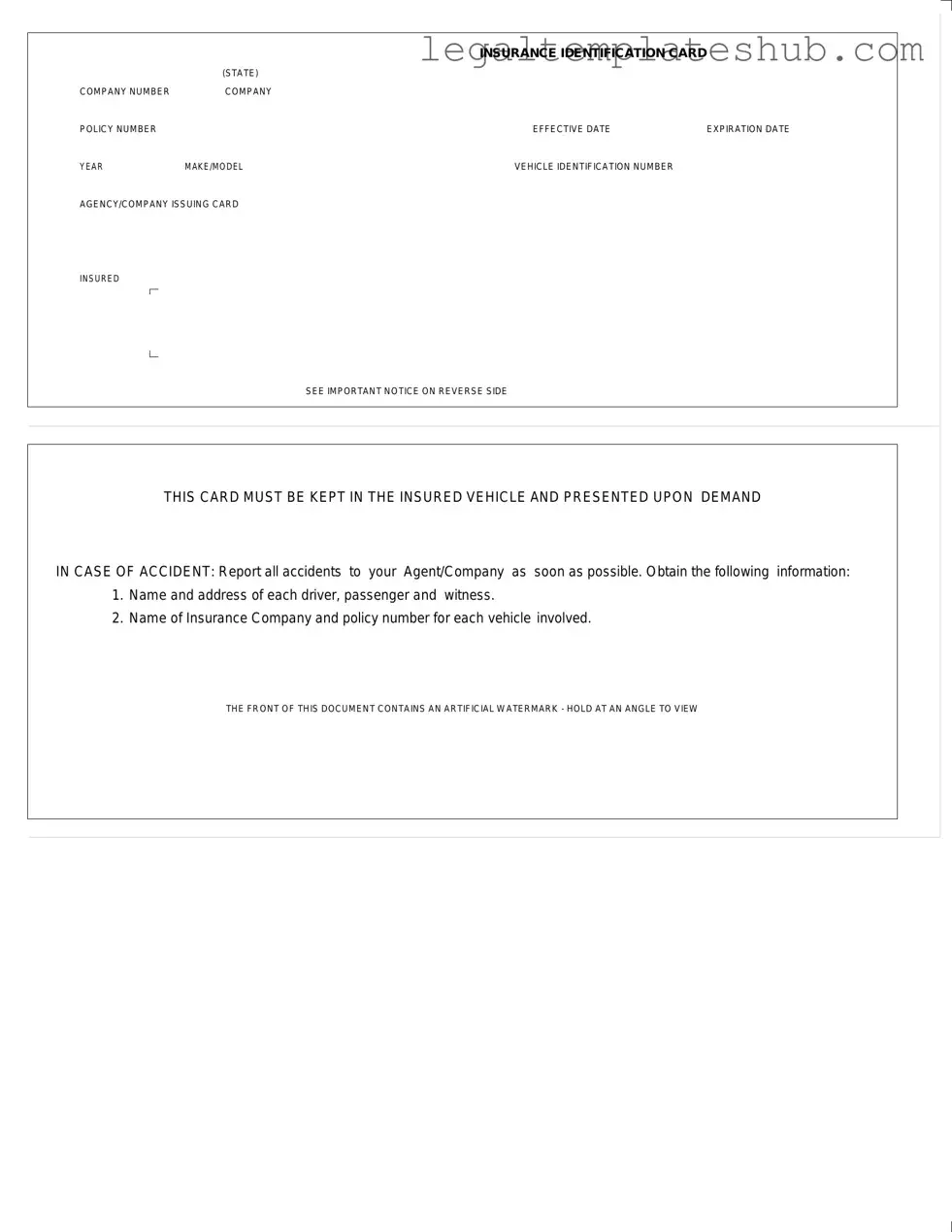 Blank Auto Insurance Card PDF Form