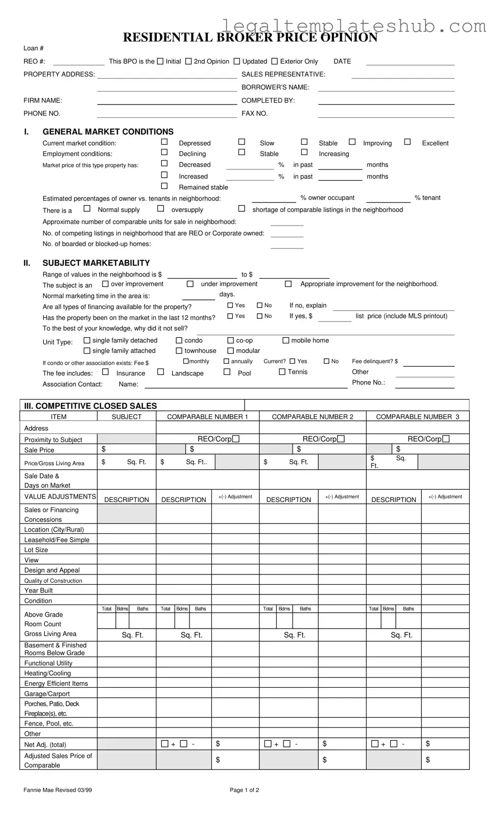Blank Broker Price Opinion PDF Form