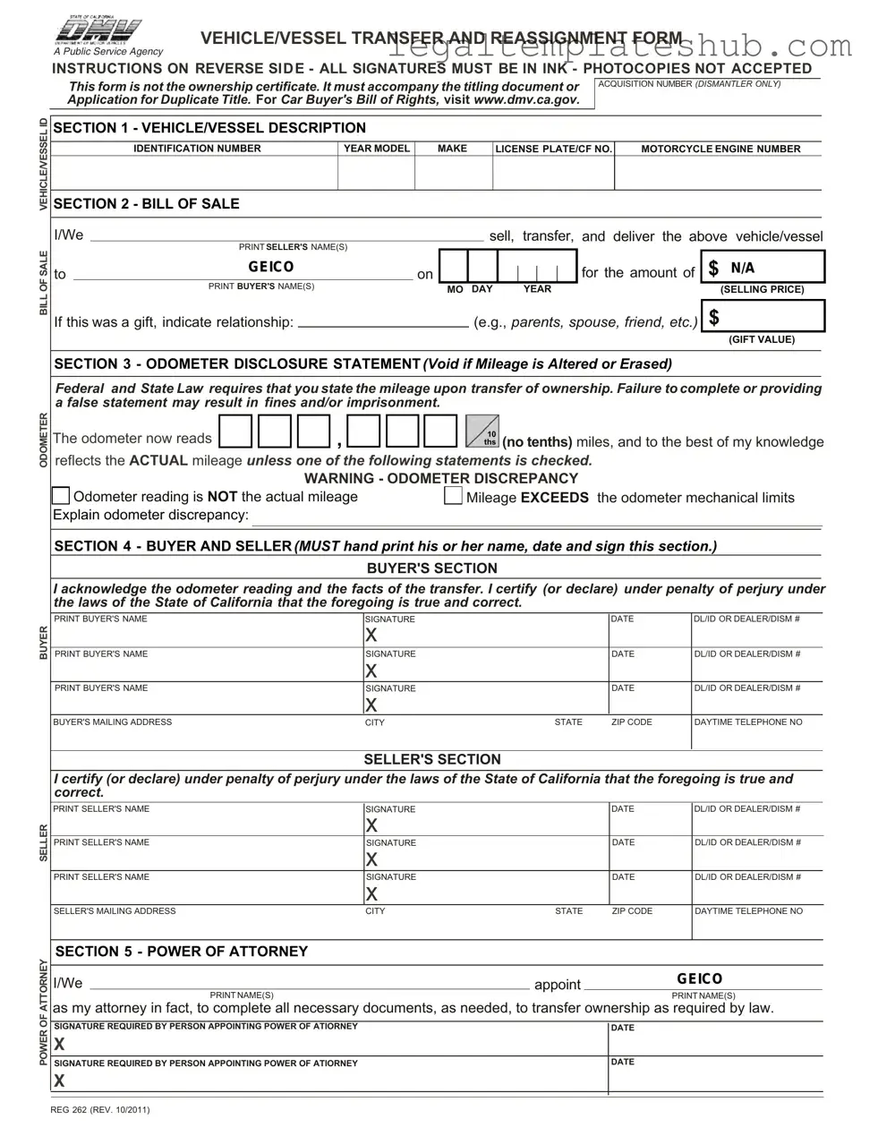 Blank California Fotm Reg 262 PDF Form
