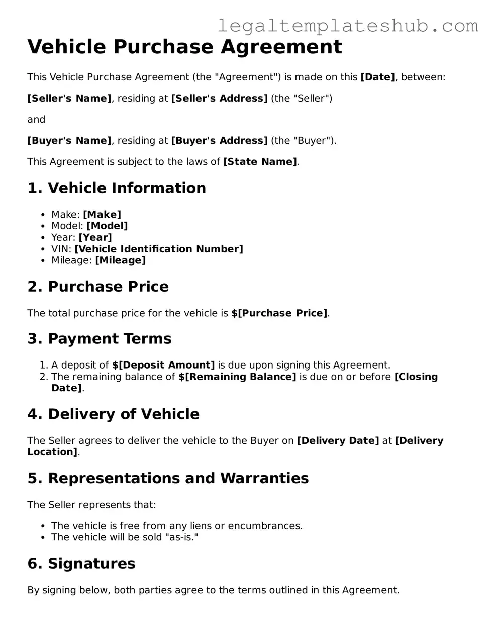 Printable Vehicle Purchase Agreement Template