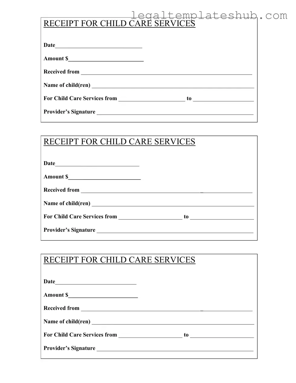 Blank Childcare Receipt PDF Form