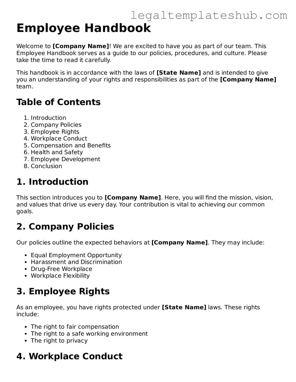 Printable Employee Handbook Template