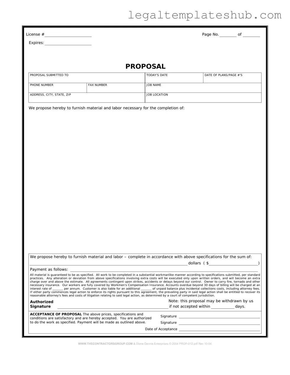 Blank Construction proposal form PDF Form
