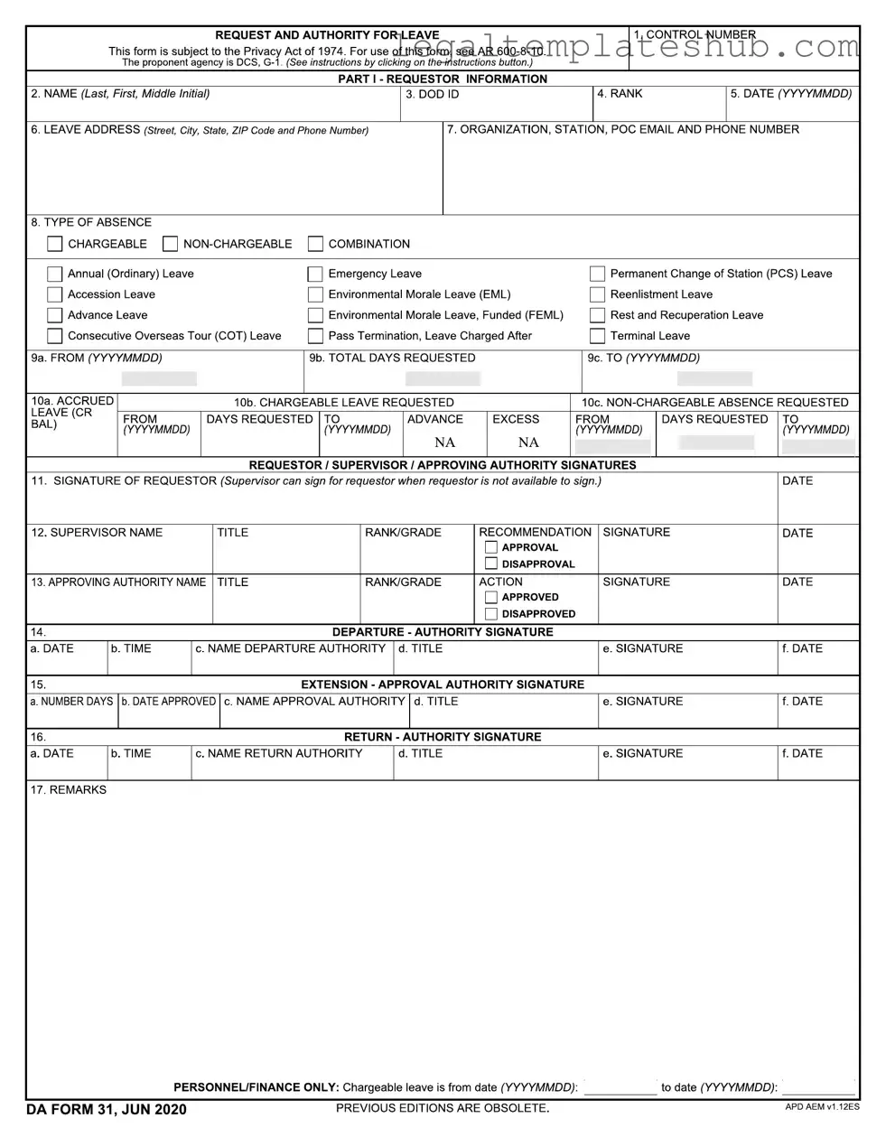 Blank Da 31 PDF Form