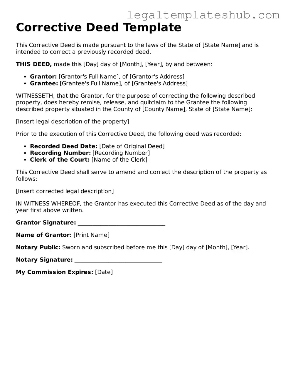 Printable Corrective Deed Template