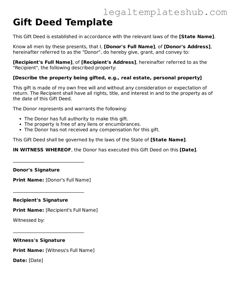 Printable Gift Deed Template