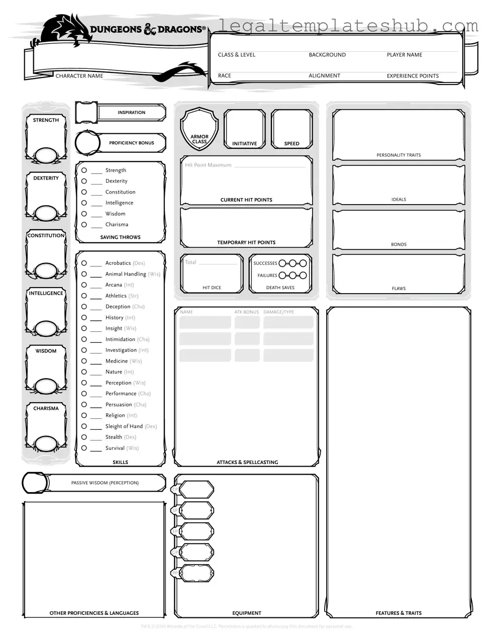 Blank Dnd Character Sheet PDF Form