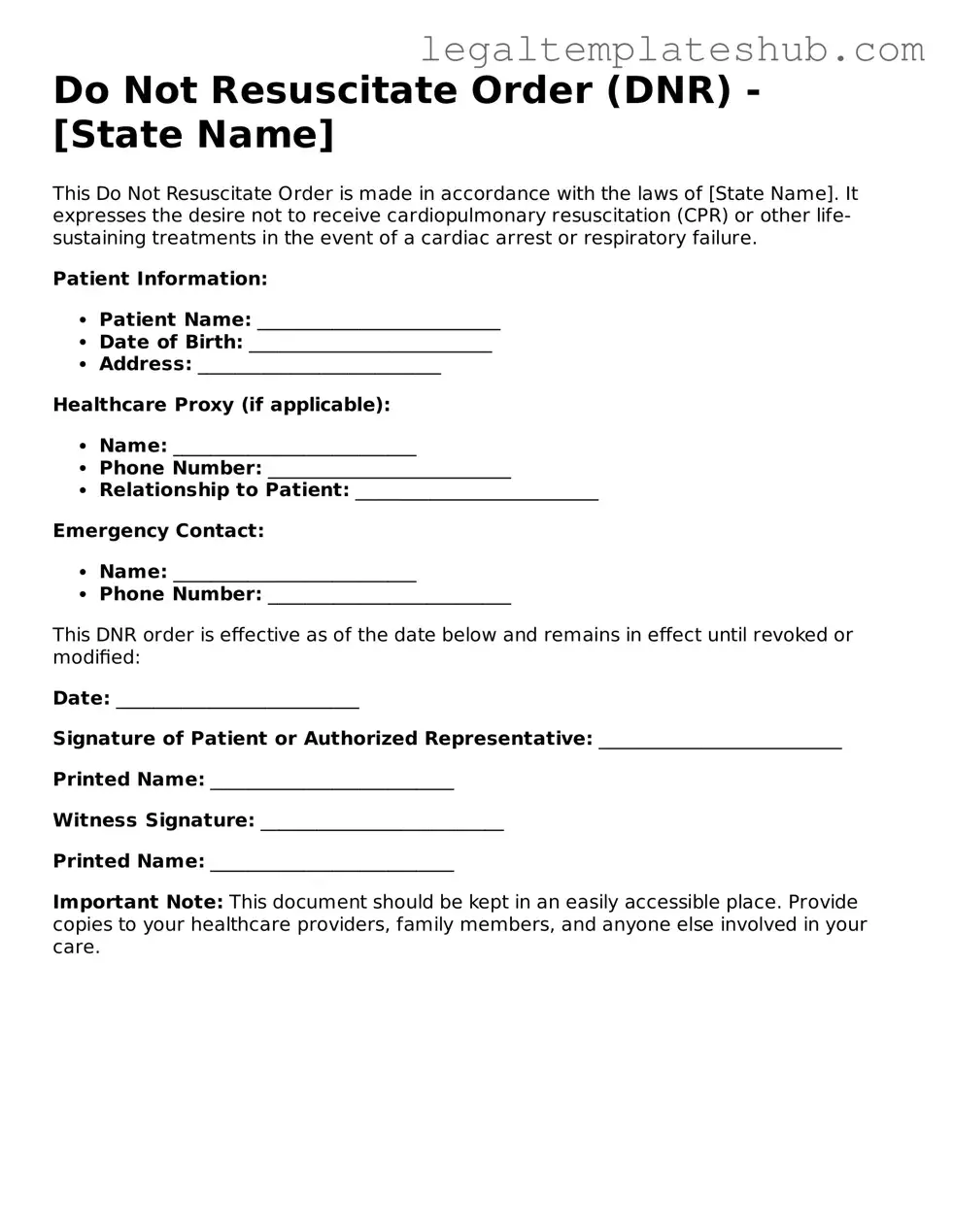 Printable Do Not Resuscitate Order Template