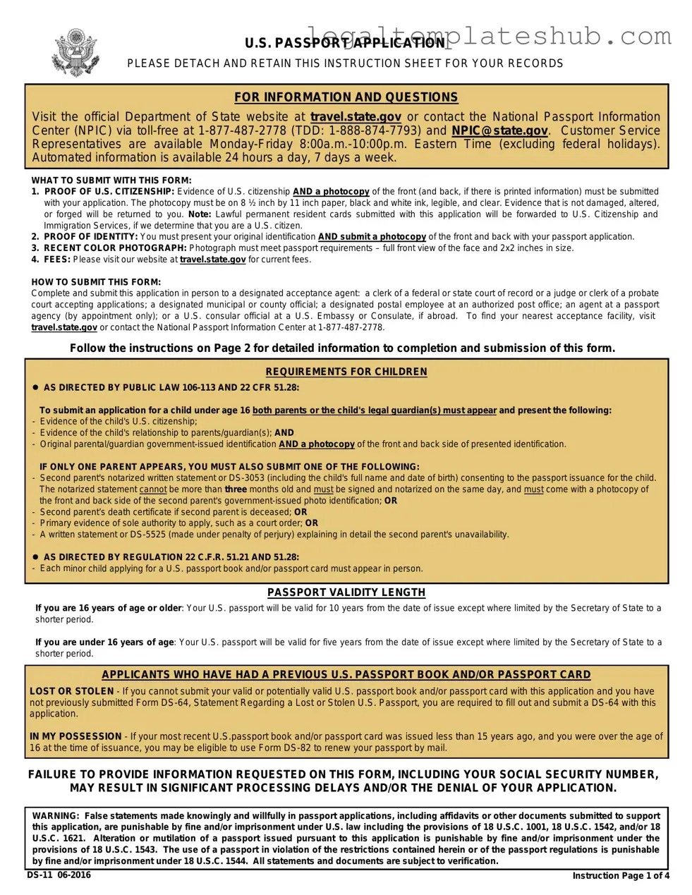 Blank DS-11 U.S. Passport application PDF Form