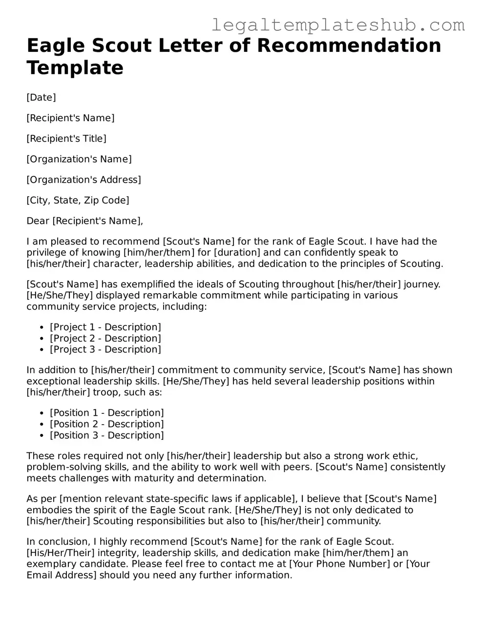 Printable Eagle Scout Letter of Recommendation Template