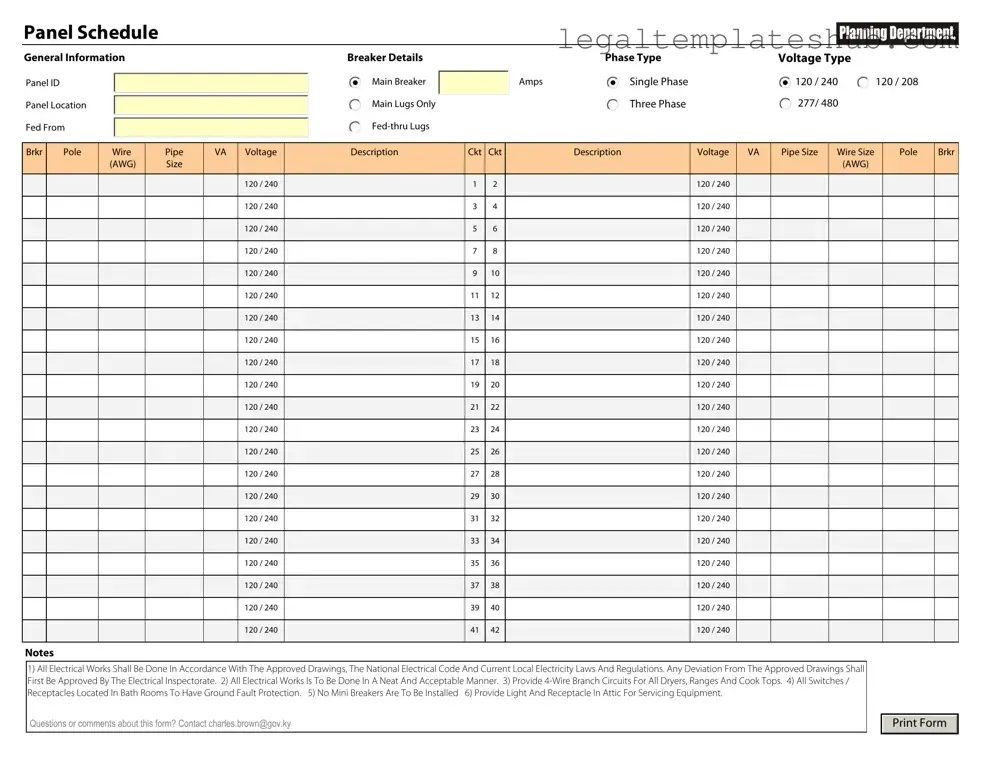 Blank Electrical Panel Schedule PDF Form