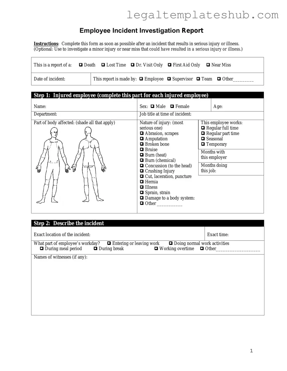 Blank Employee Accident Report PDF Form