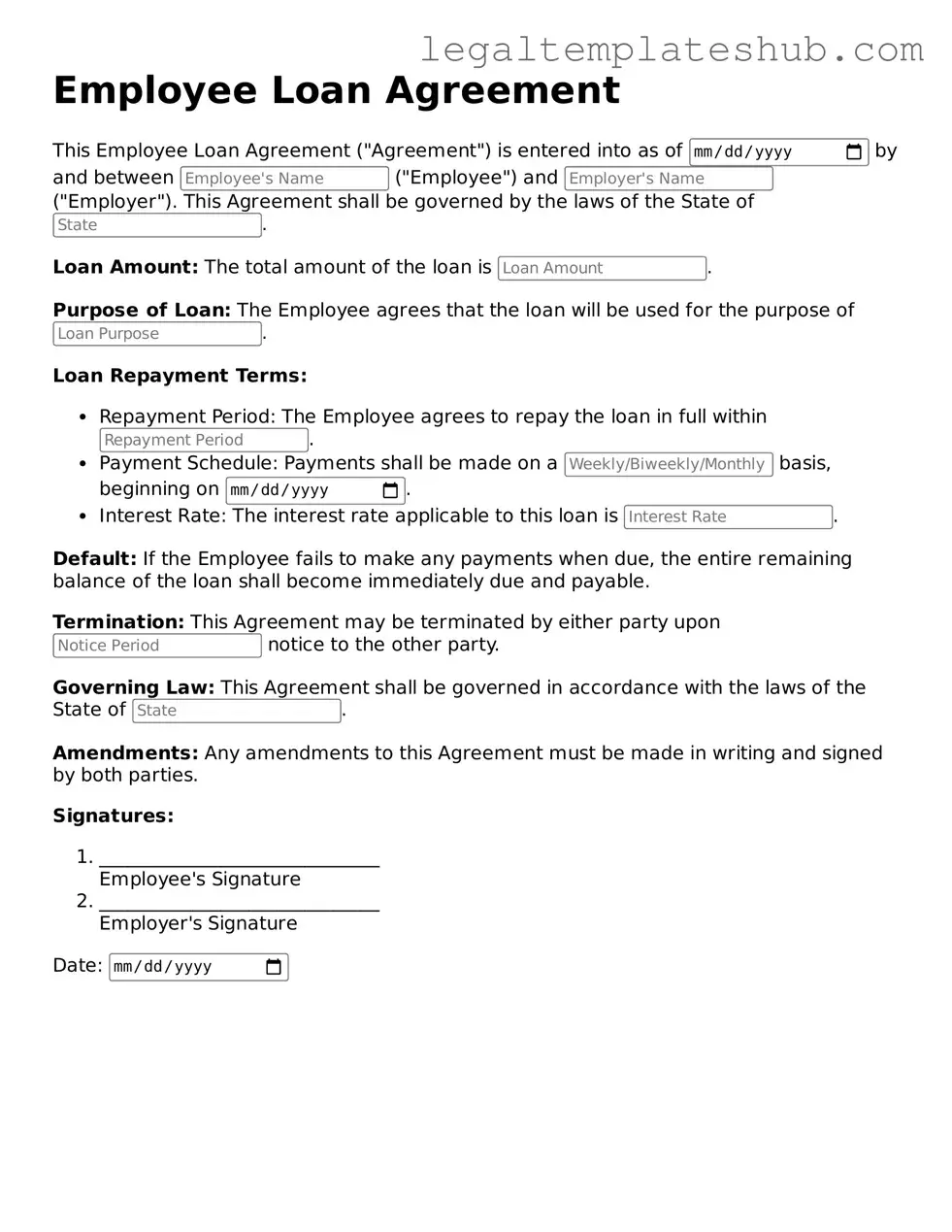 Printable Employee Loan Agreement Template