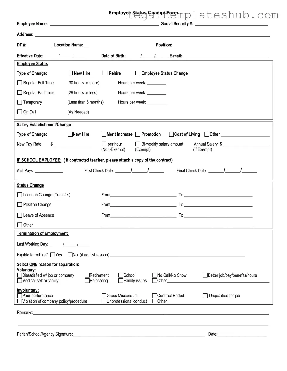 Blank Employee Status Change PDF Form