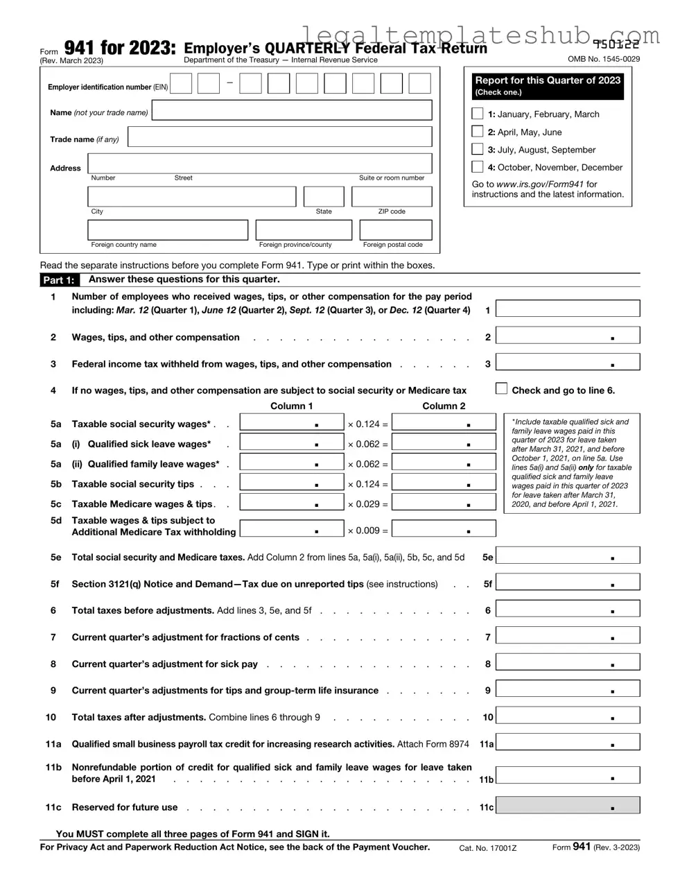 Blank IRS 941 PDF Form