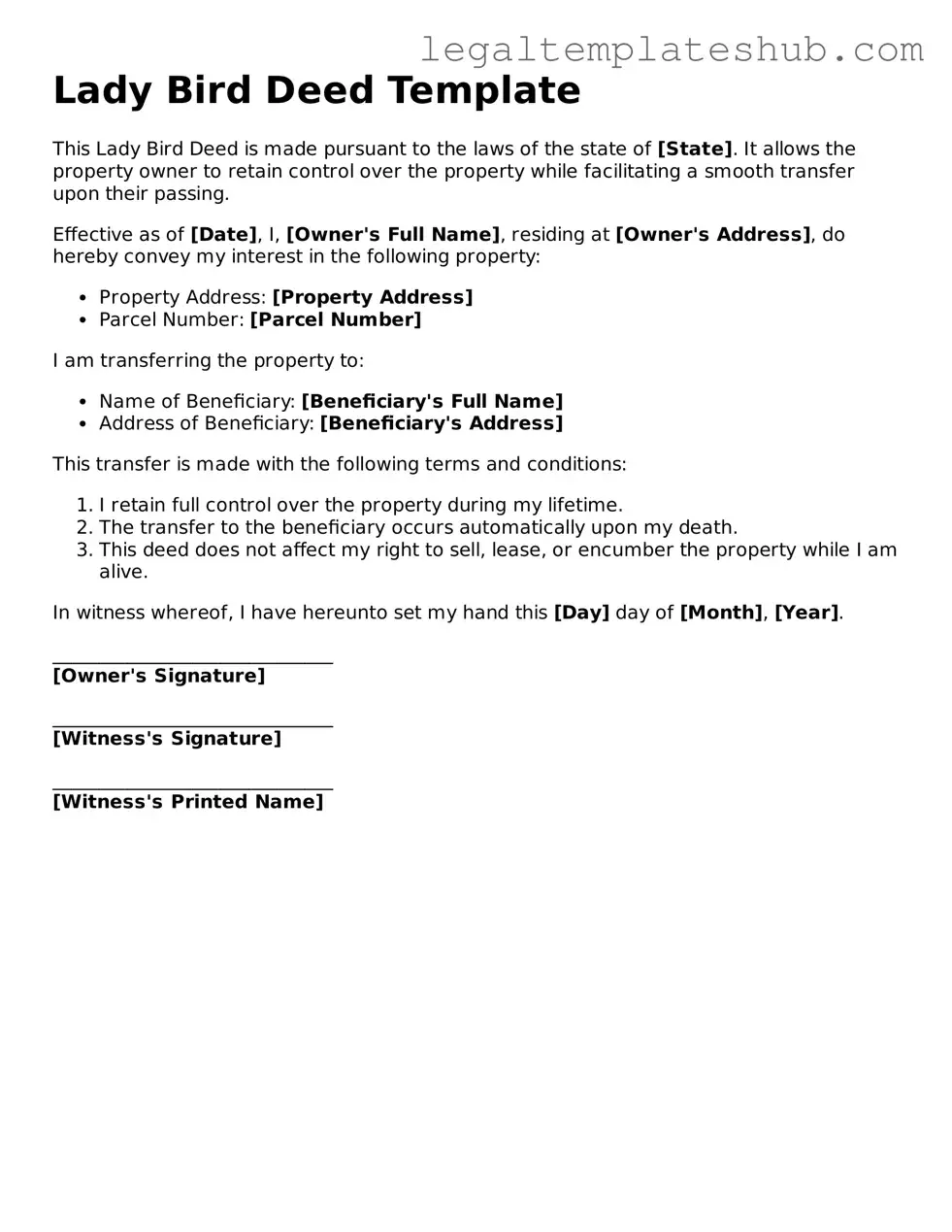 Printable Lady Bird Deed Template