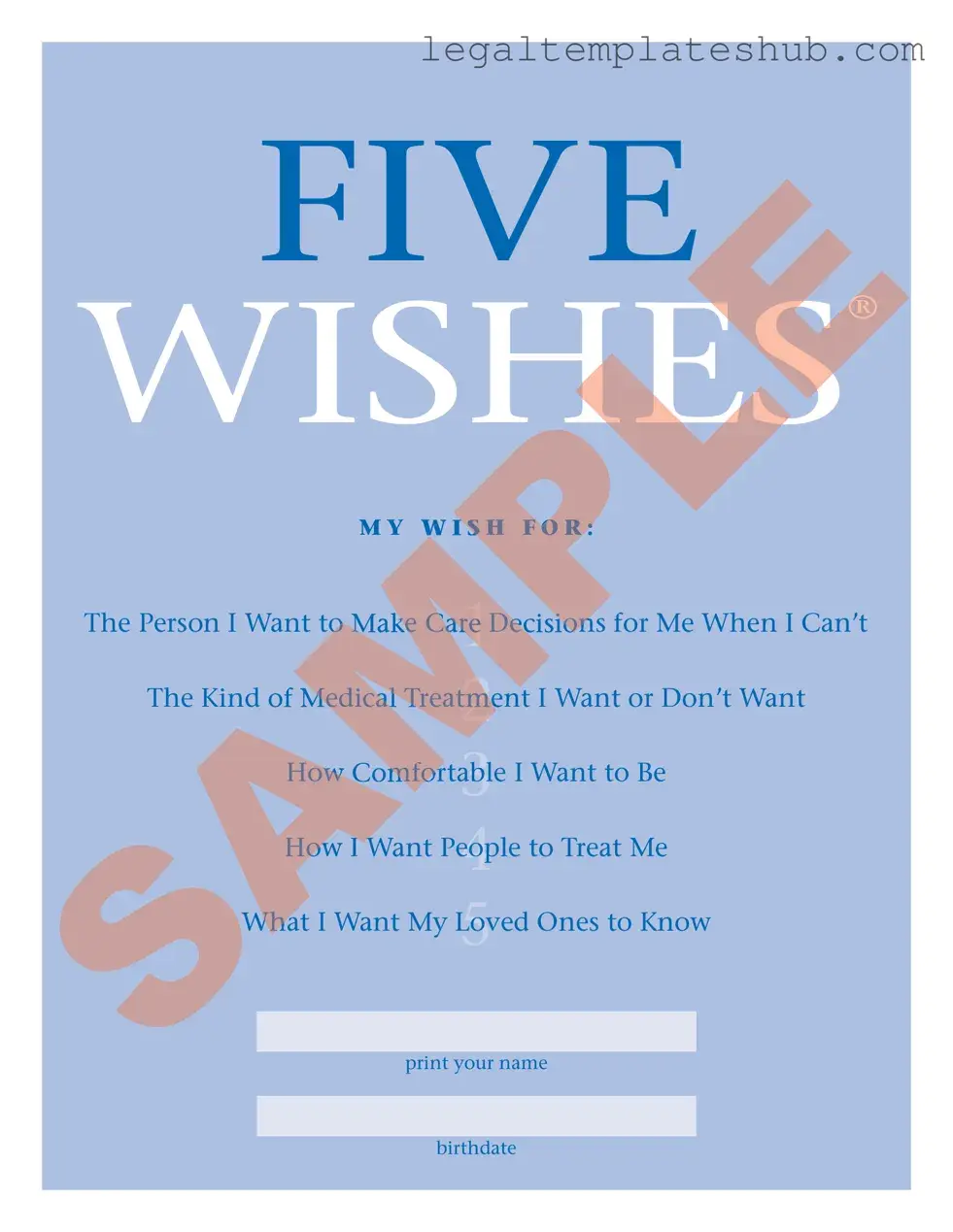 Blank 5 Wishes Document PDF Form
