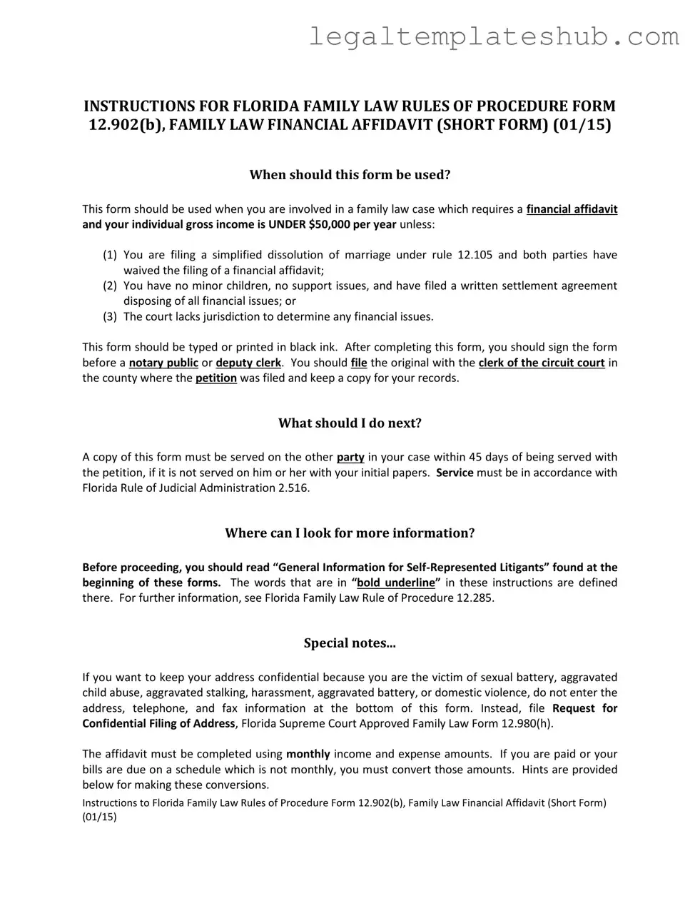 Blank Florida Financial Affidavit Short 12.902(b) PDF Form