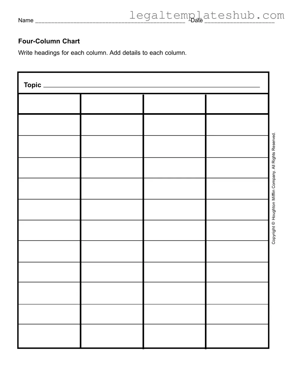 Blank Four Column Chart PDF Form