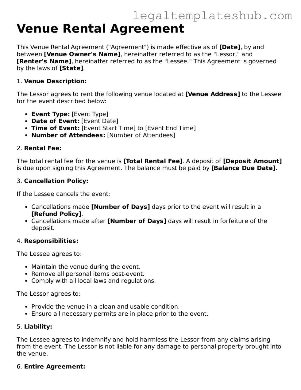 Printable Venue Rental Agreement Template