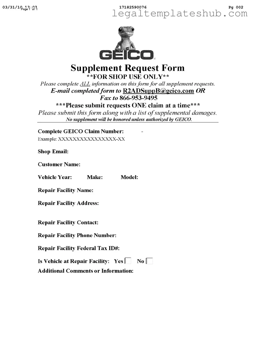 Blank Geico Supplement Request PDF Form