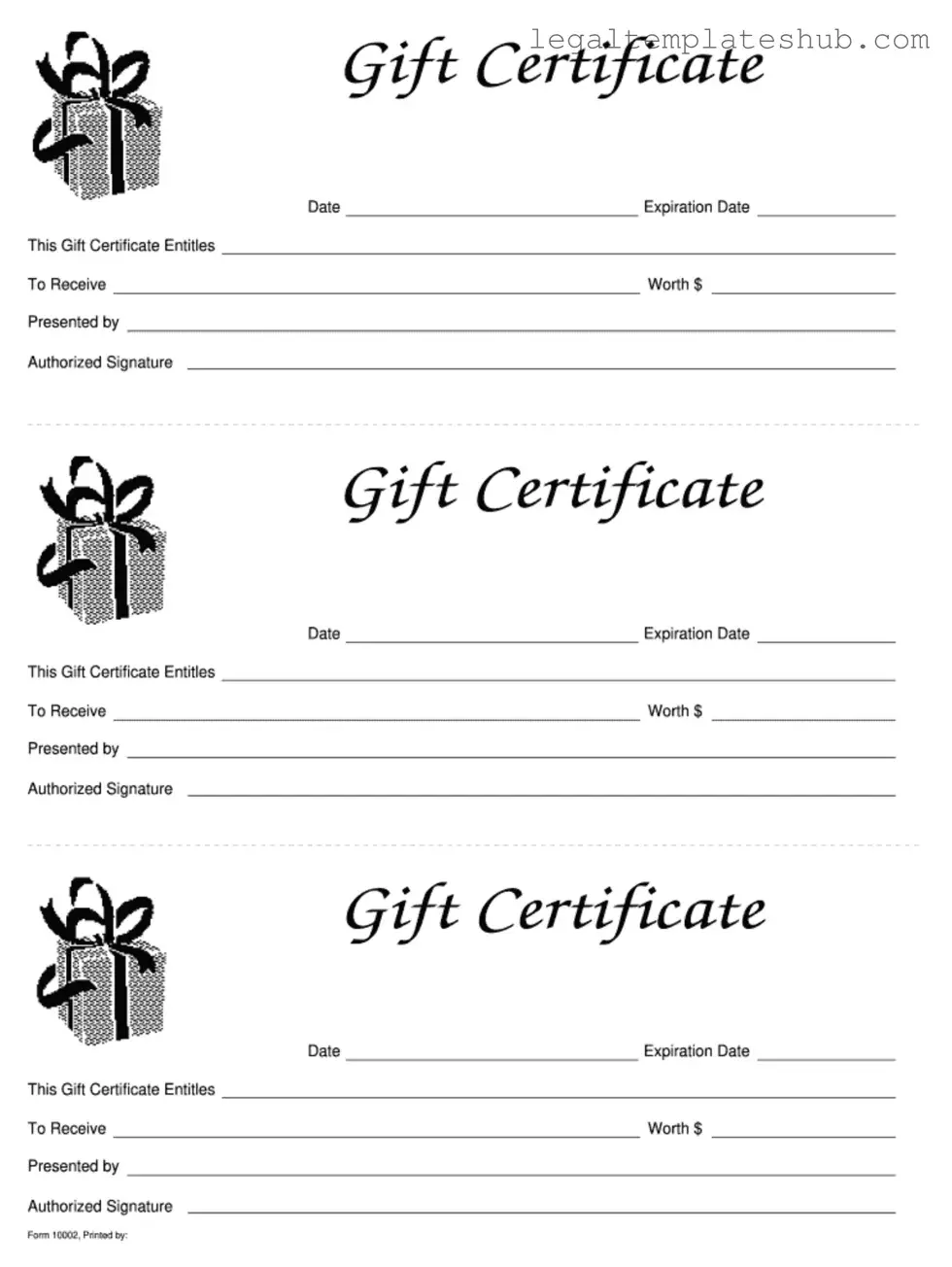 Blank Gift Certificate PDF Form