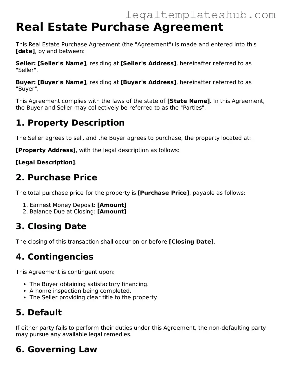 Printable Real Estate Purchase Agreement Template