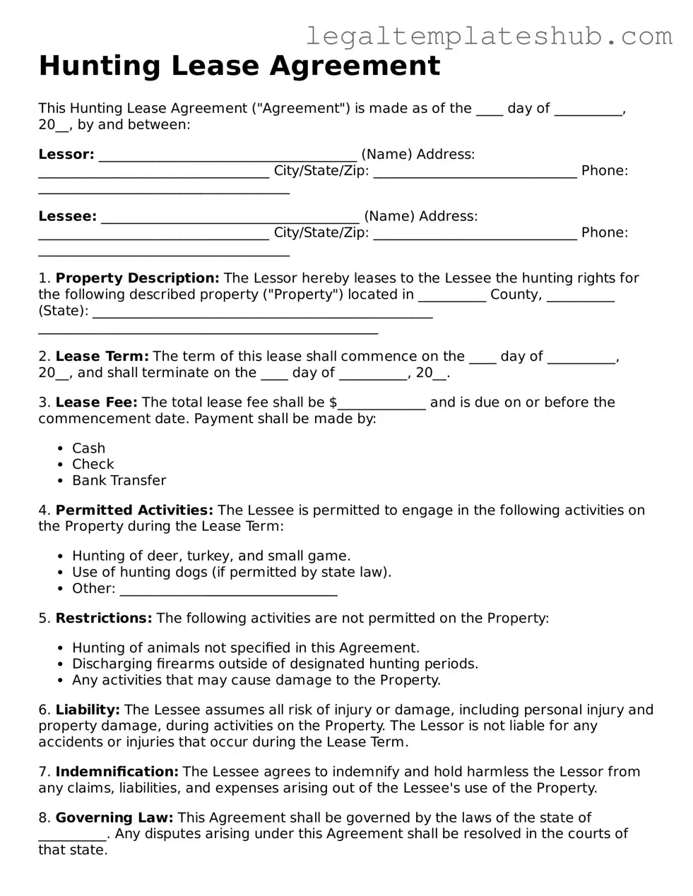 Printable Hunting Lease Agreement Template