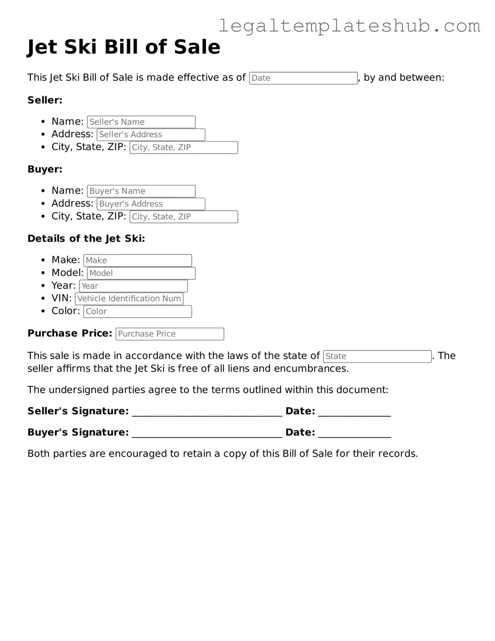 Printable Jet Ski Bill of Sale Template