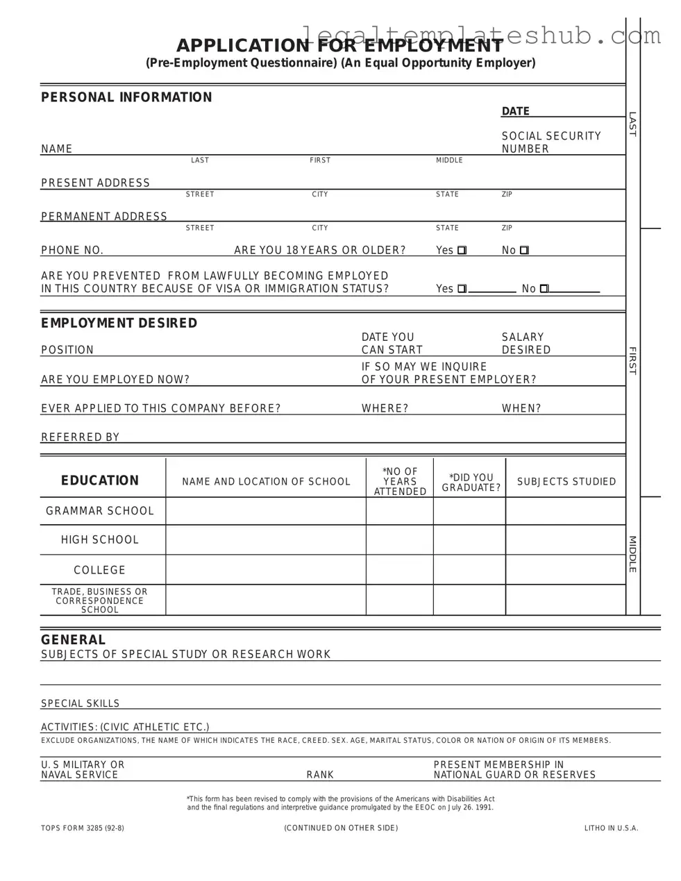 Blank Employment Application Pdf PDF Form
