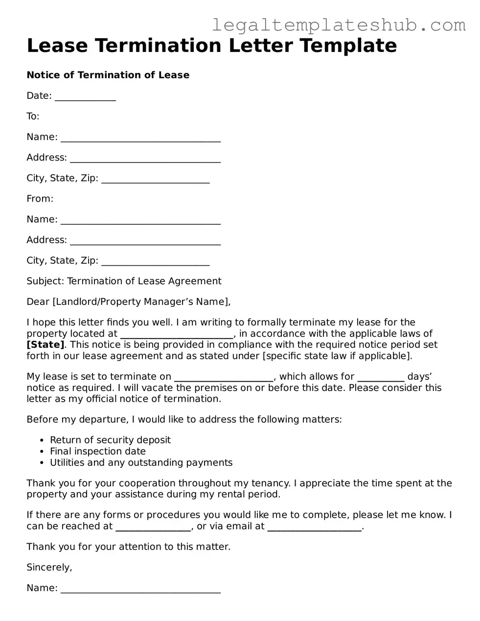 Printable Lease Termination Letter Template