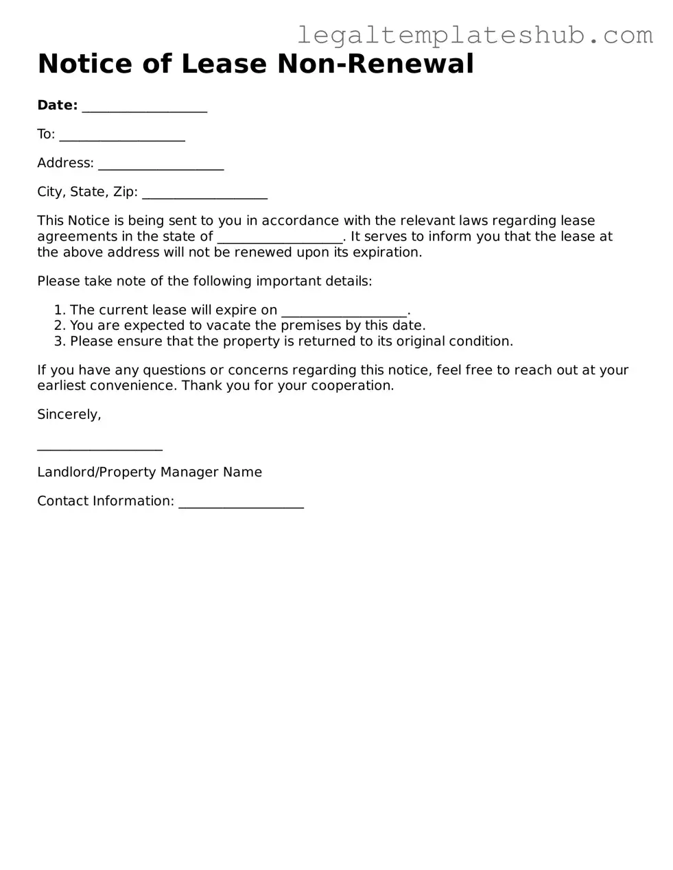 Printable Notice of Lease Non-Renewal Template