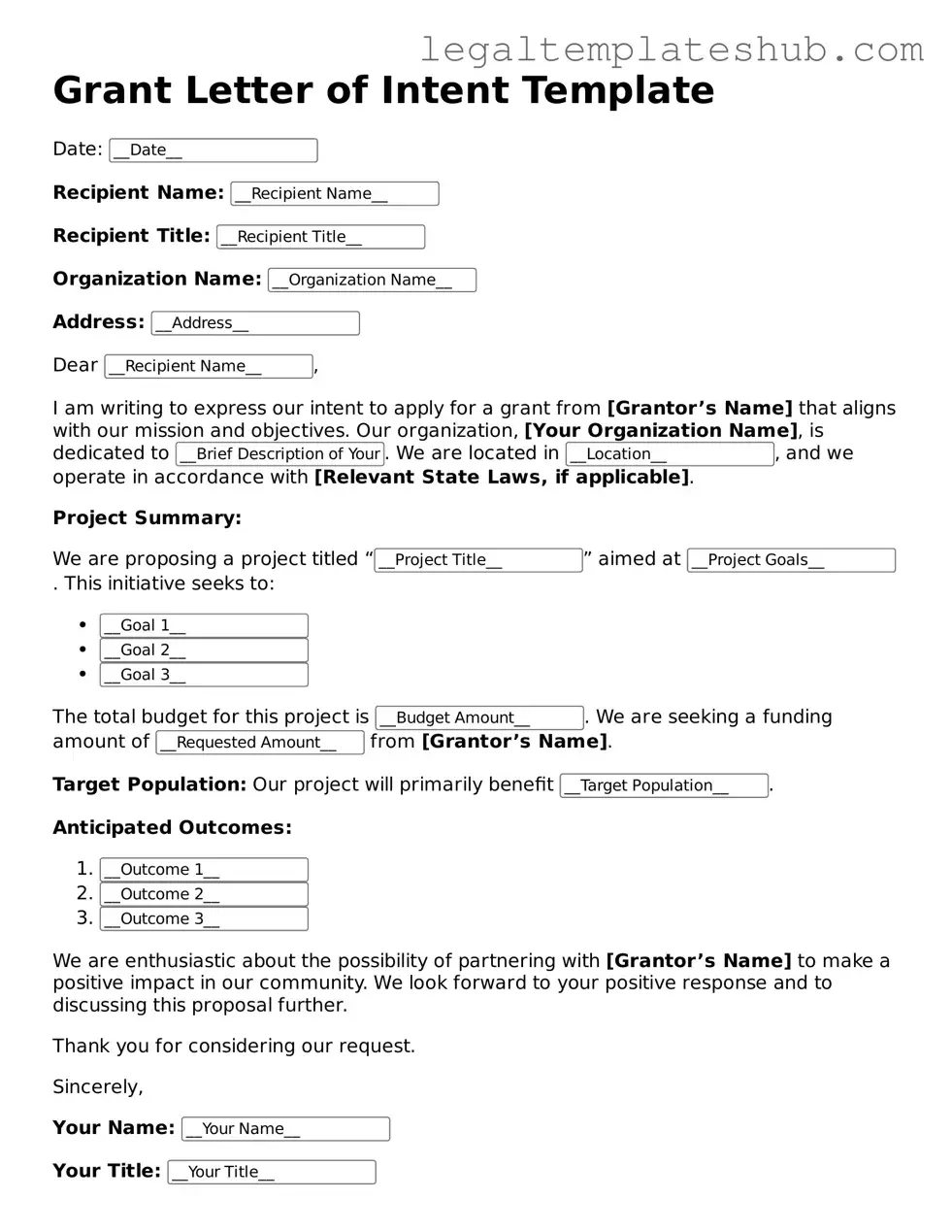 Printable Grant Letter of Intent Template