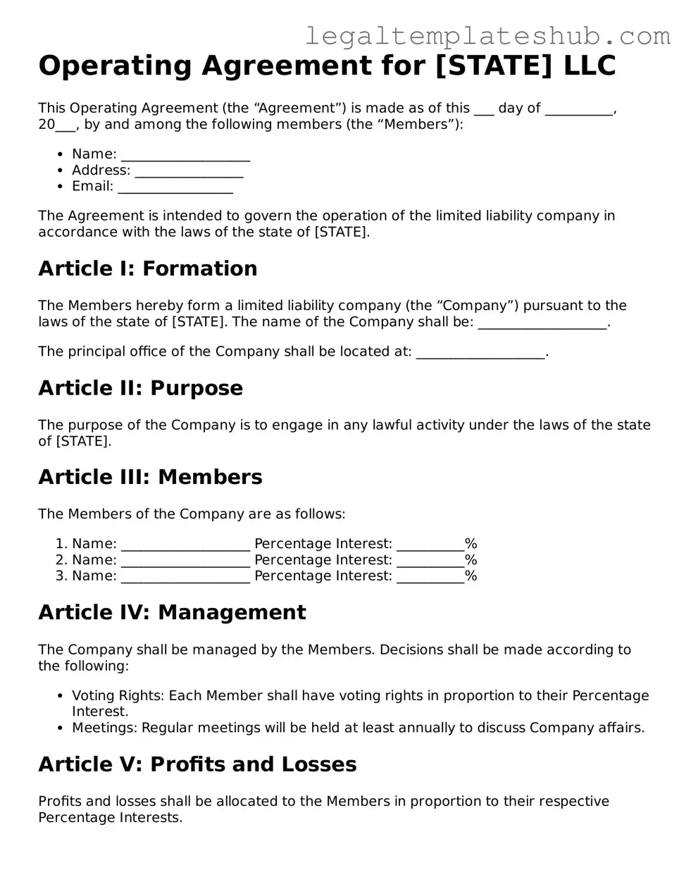 Printable Operating Agreement Template