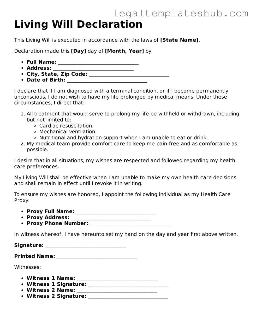 Printable Living Will Template