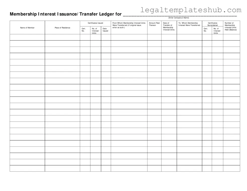 Blank Membership Ledger PDF Form
