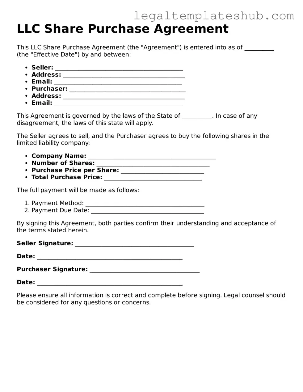 Printable LLC Share Purchase Agreement Template