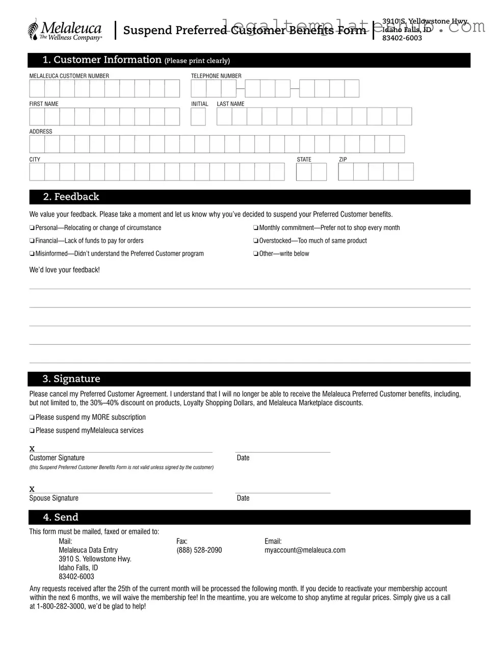 Blank Melaleuca Cancellation PDF Form