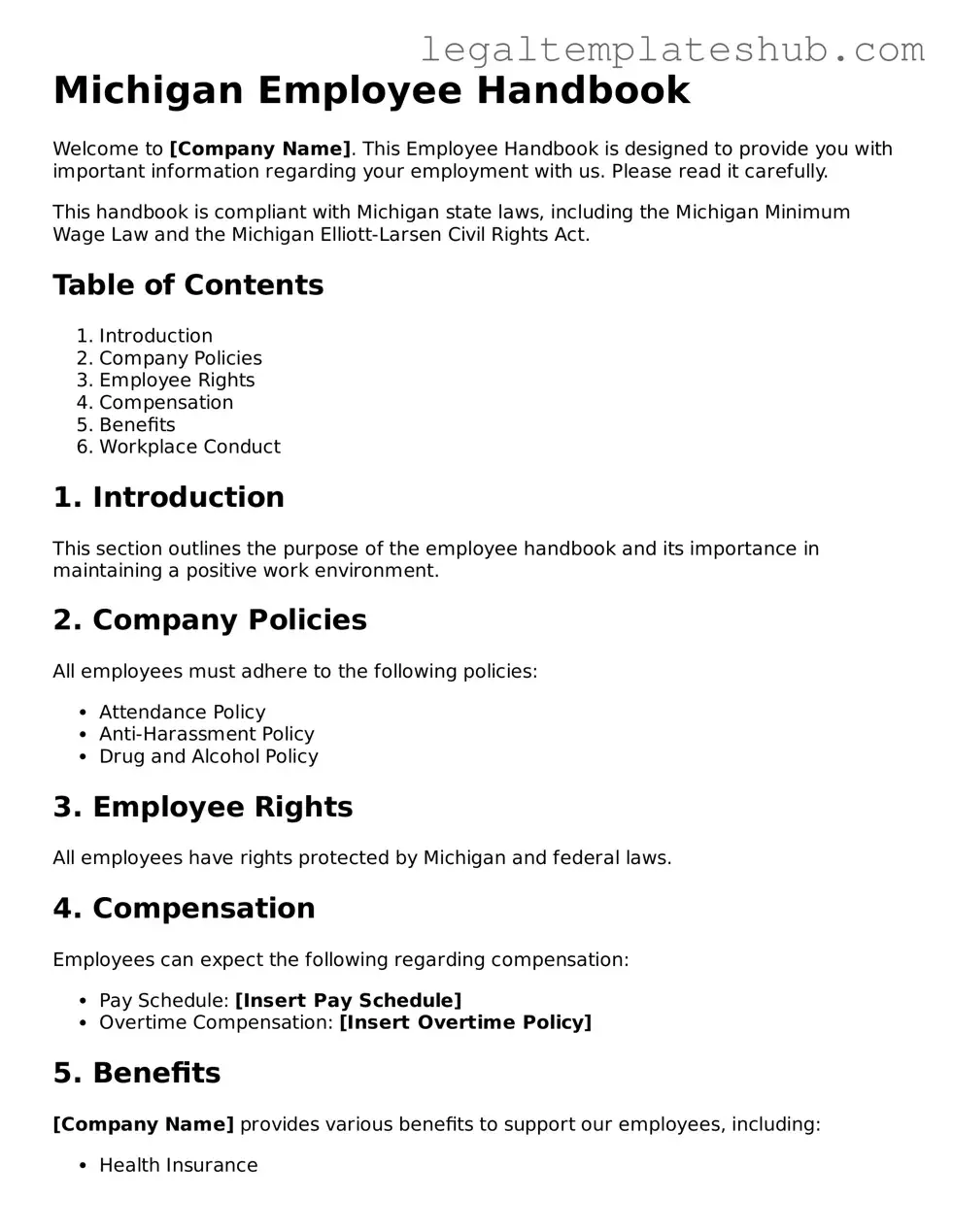 Printable Employee Handbook Document for Michigan