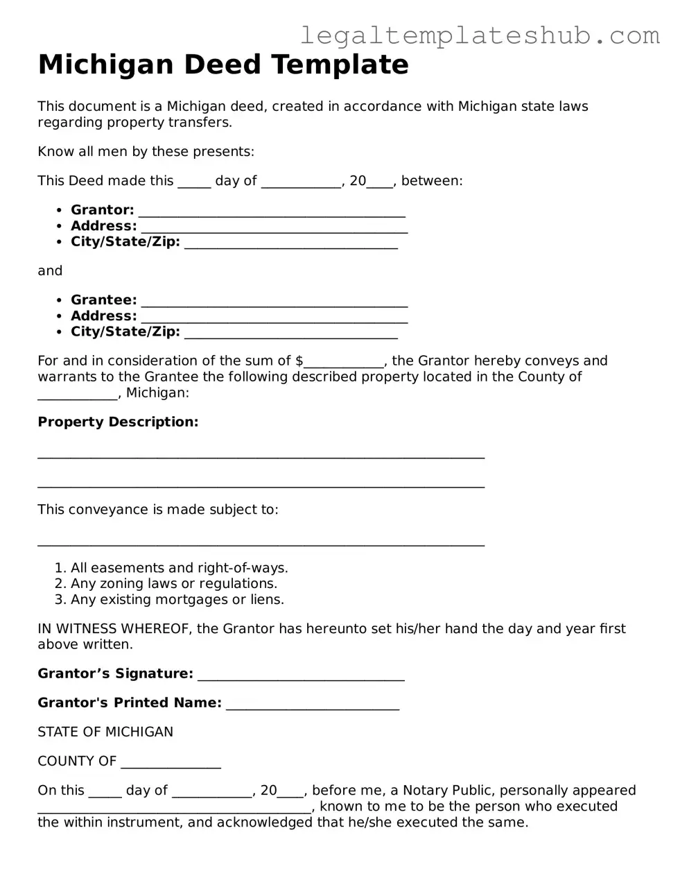 Printable Deed Document for Michigan